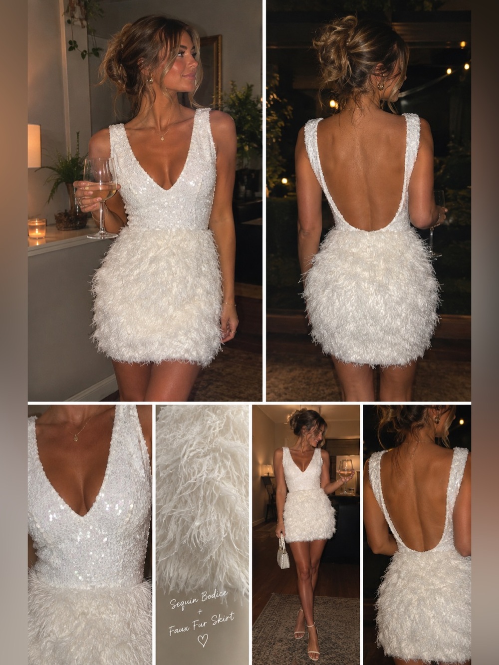 Women’s White Sequin Feather Mini Dress